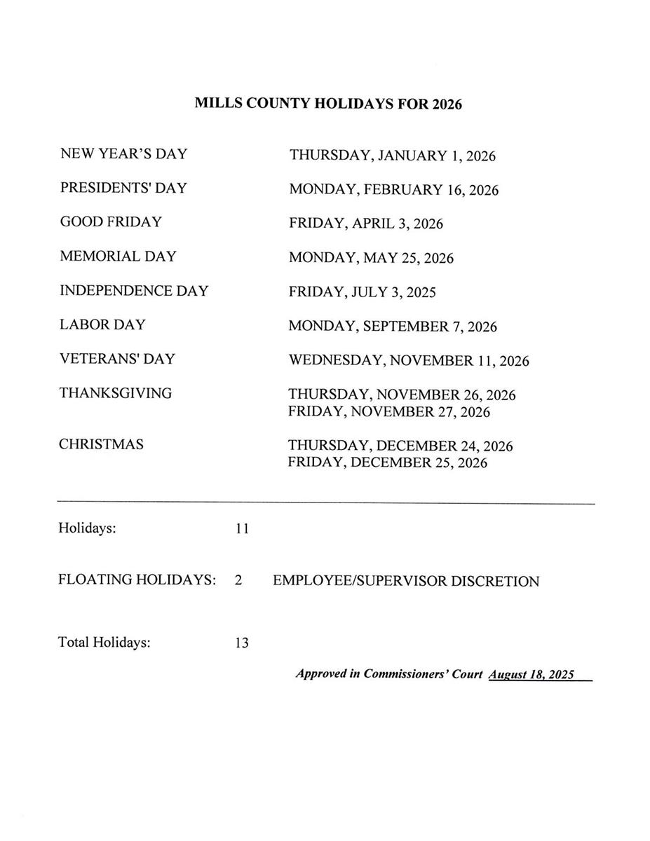 List of Holidays